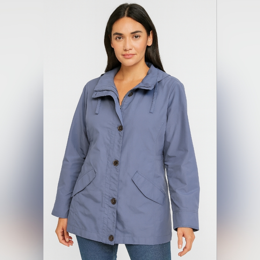 Lands' End Women's Utility Jacket‎ in Light Blue Size Large Nylon Cinch Waist